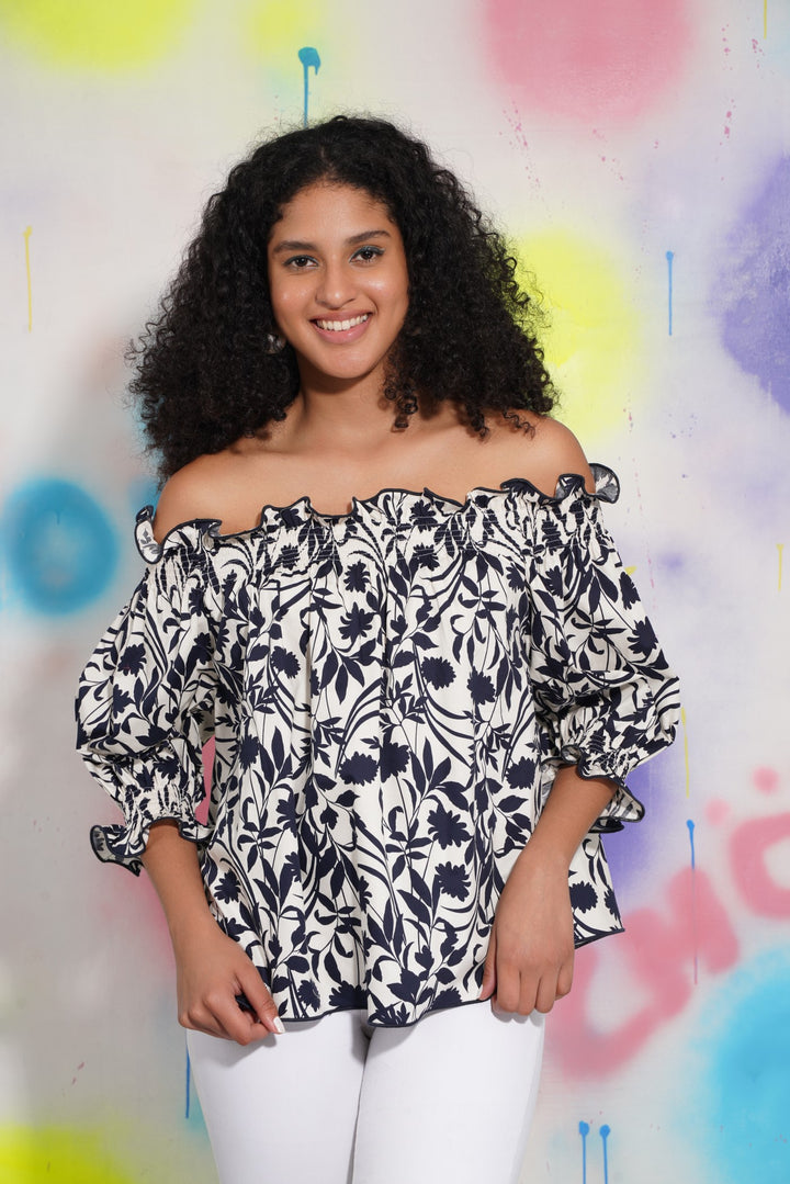 Dali Top -Navy Flower