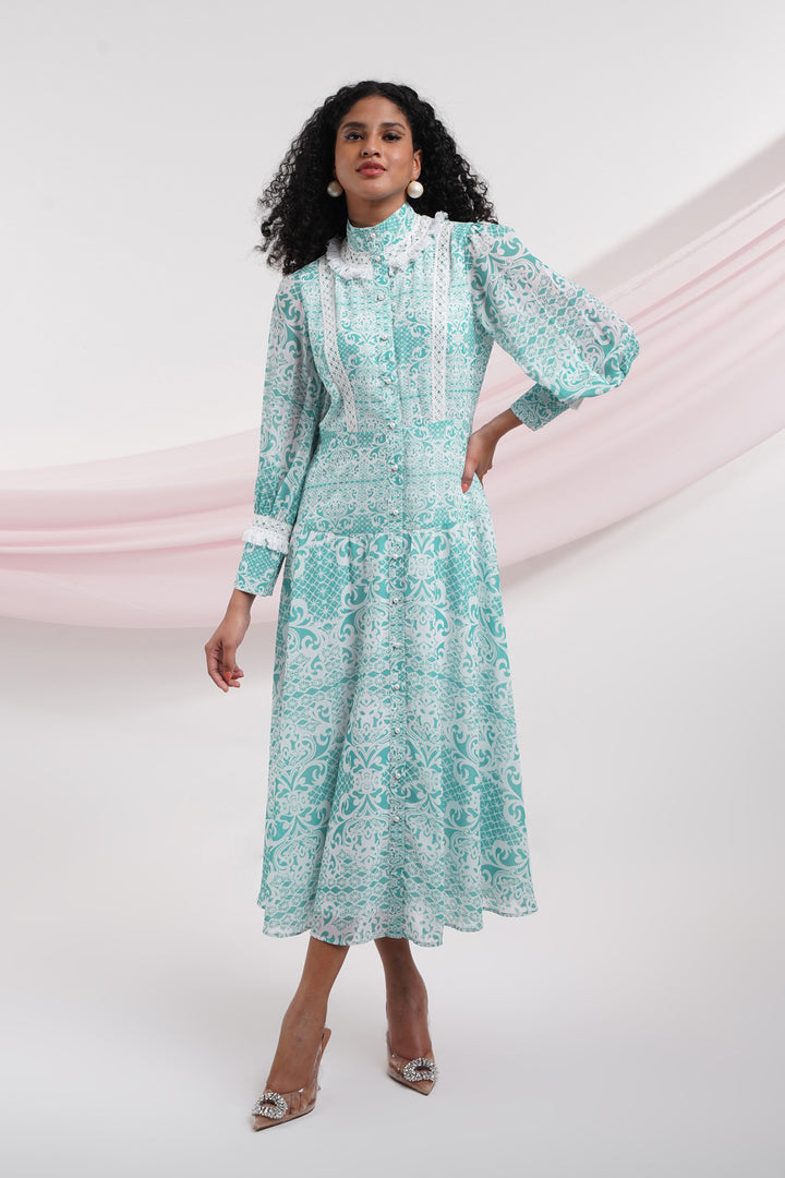 La Vie En Rose Dress - Aqua Lace