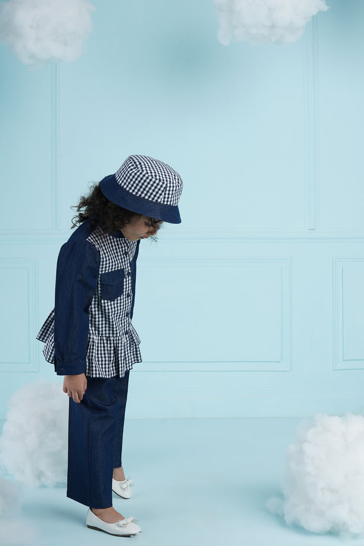 Bubble Bee Hat- Ghingham And Denim