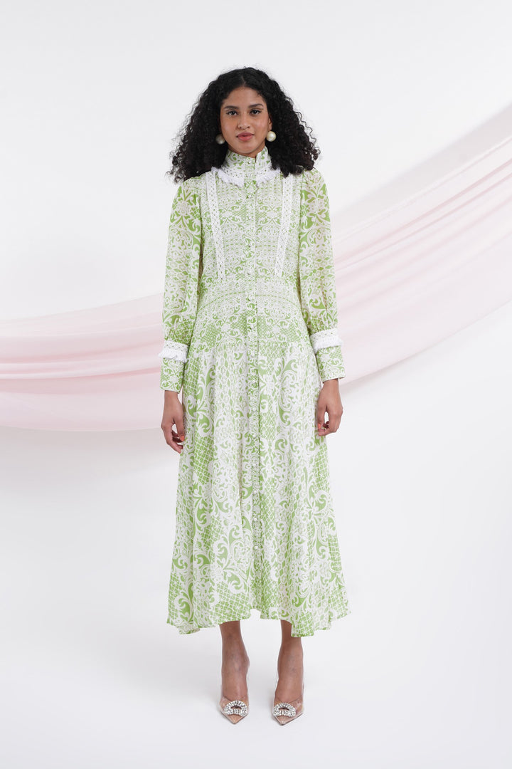 La Vie En Rose Dress - Green Lace