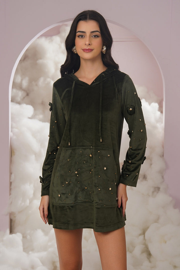 cozy up dress -olive