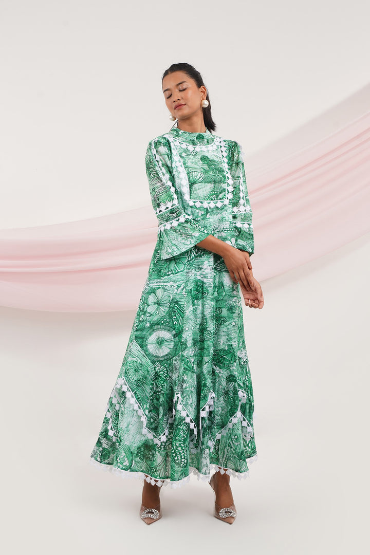 Emante Dress - Green Butterfly