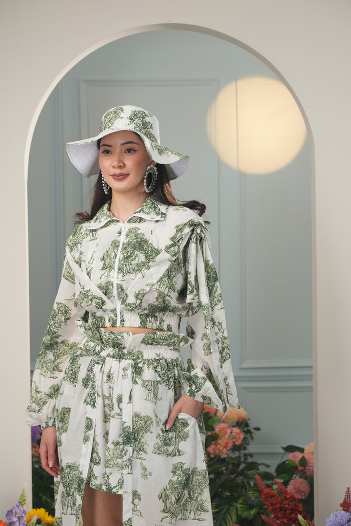 Summer Hat- Green Toile
