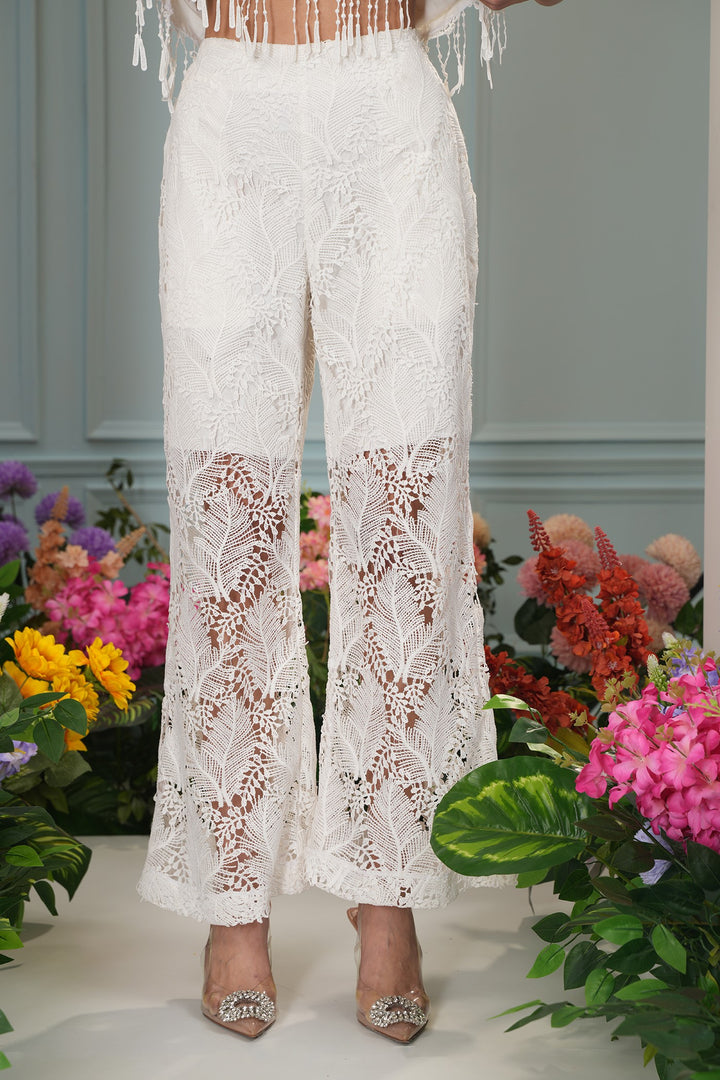 Beach Babe Pants- White Leaves