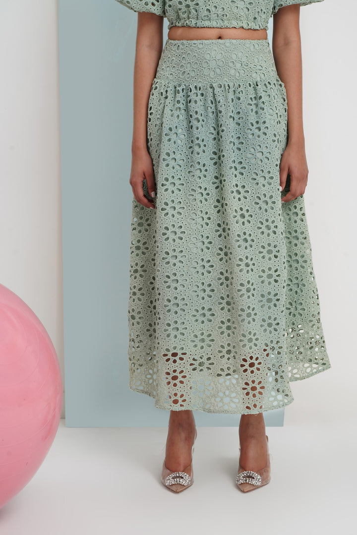 Hats Off Skirt- Aqua Floral Lace