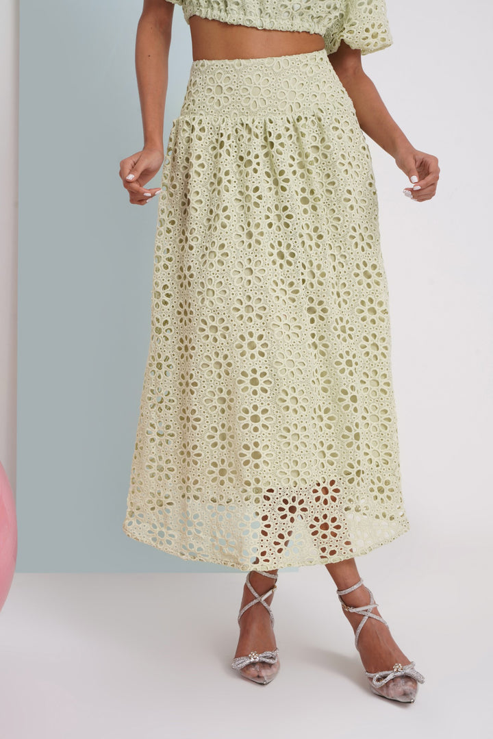 Hats Off Skirt- Green Floral Lace