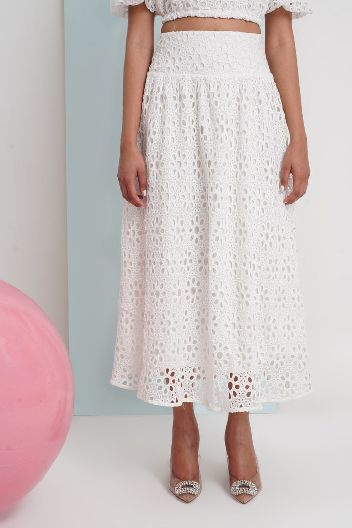 Hats Off Skirt- White Floral Lace