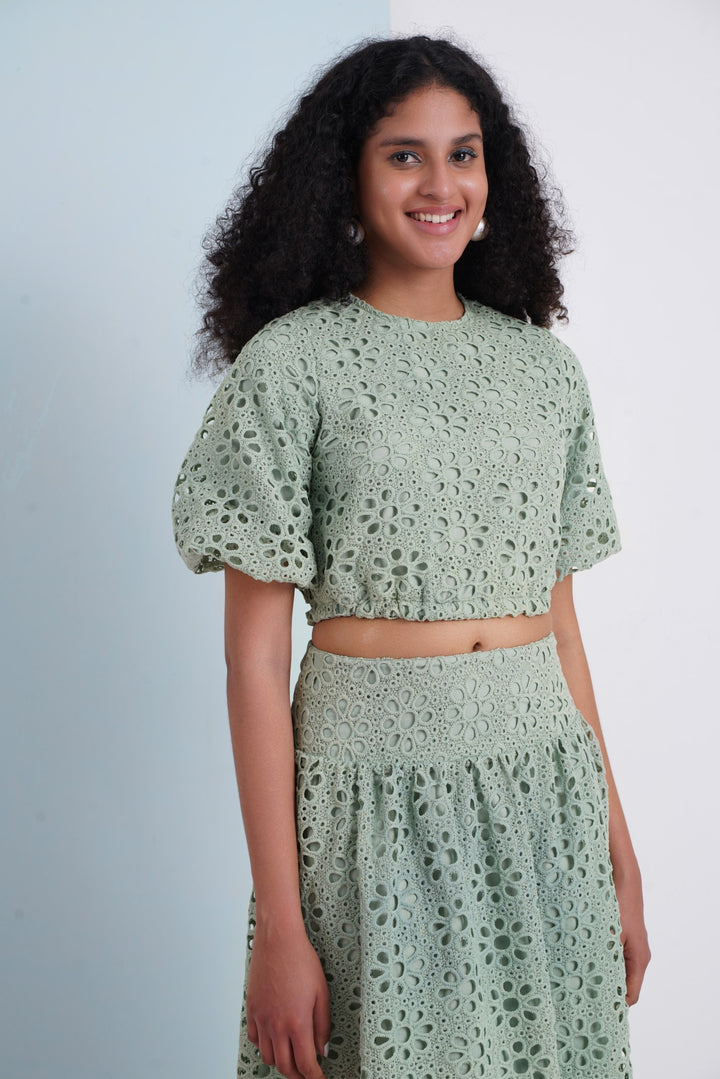 Hats Off Top- Aqua Floral Lace