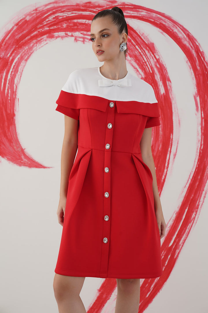 handshake dress - Red and white