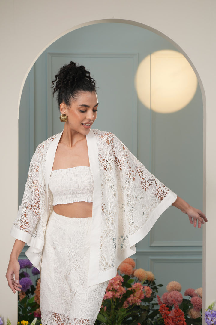 Floaty Cover Up - White Leaves