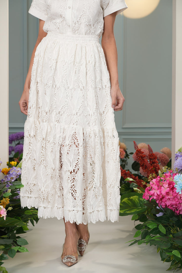 J'adore Skirt- White Leaves