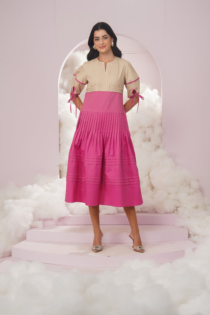 daisy dress- beige and pink