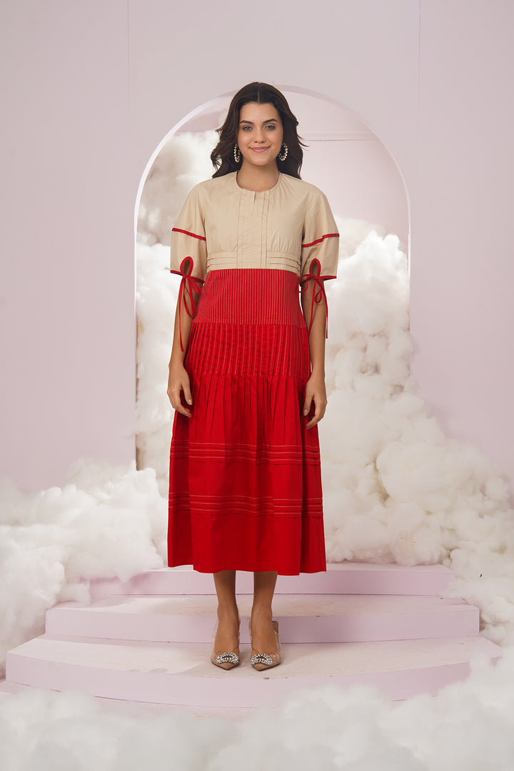 daisy dress- beige and red