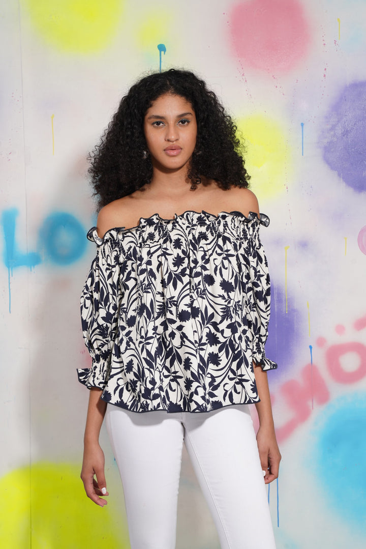 Dali Top -Navy Flower