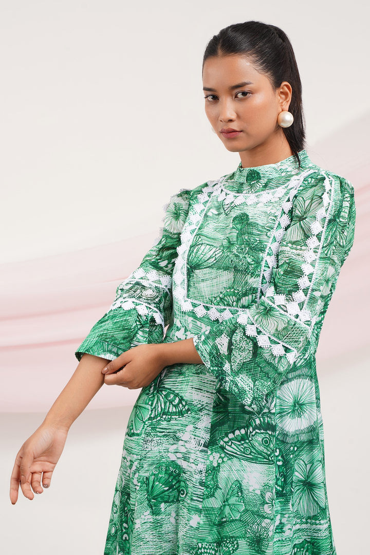 Emante Dress - Green Butterfly