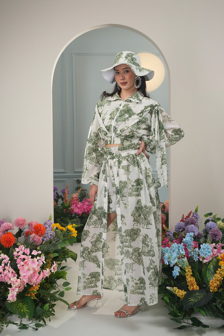 Summer Hat- Green Toile