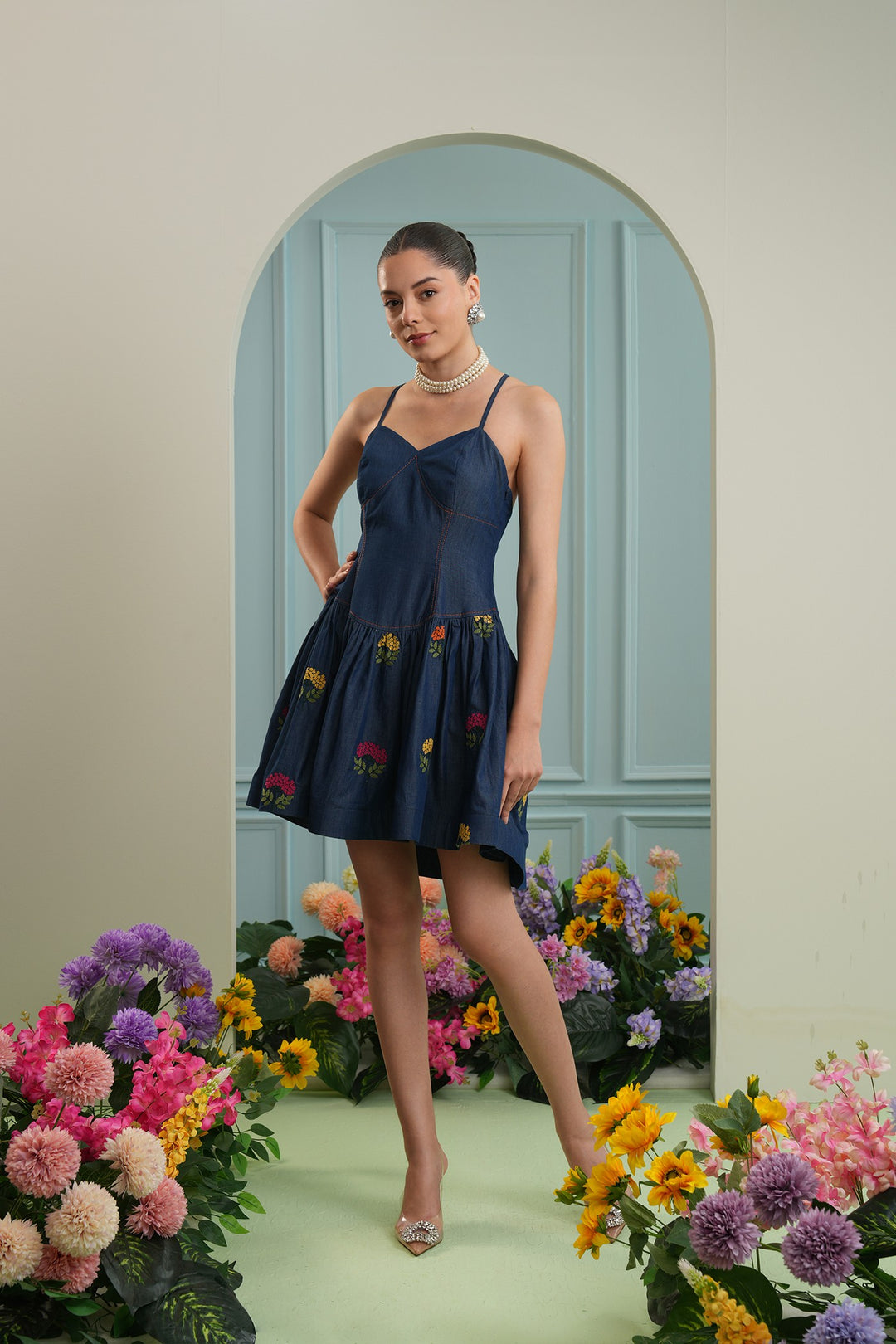 Mily dress- denim floral
