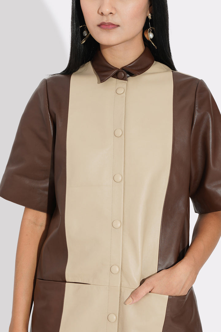 Lolly Dress- Chestnut  And Ivory