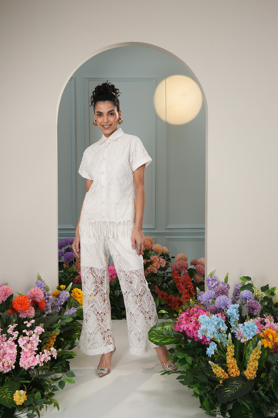 Beach Babe Pants- White Leaves