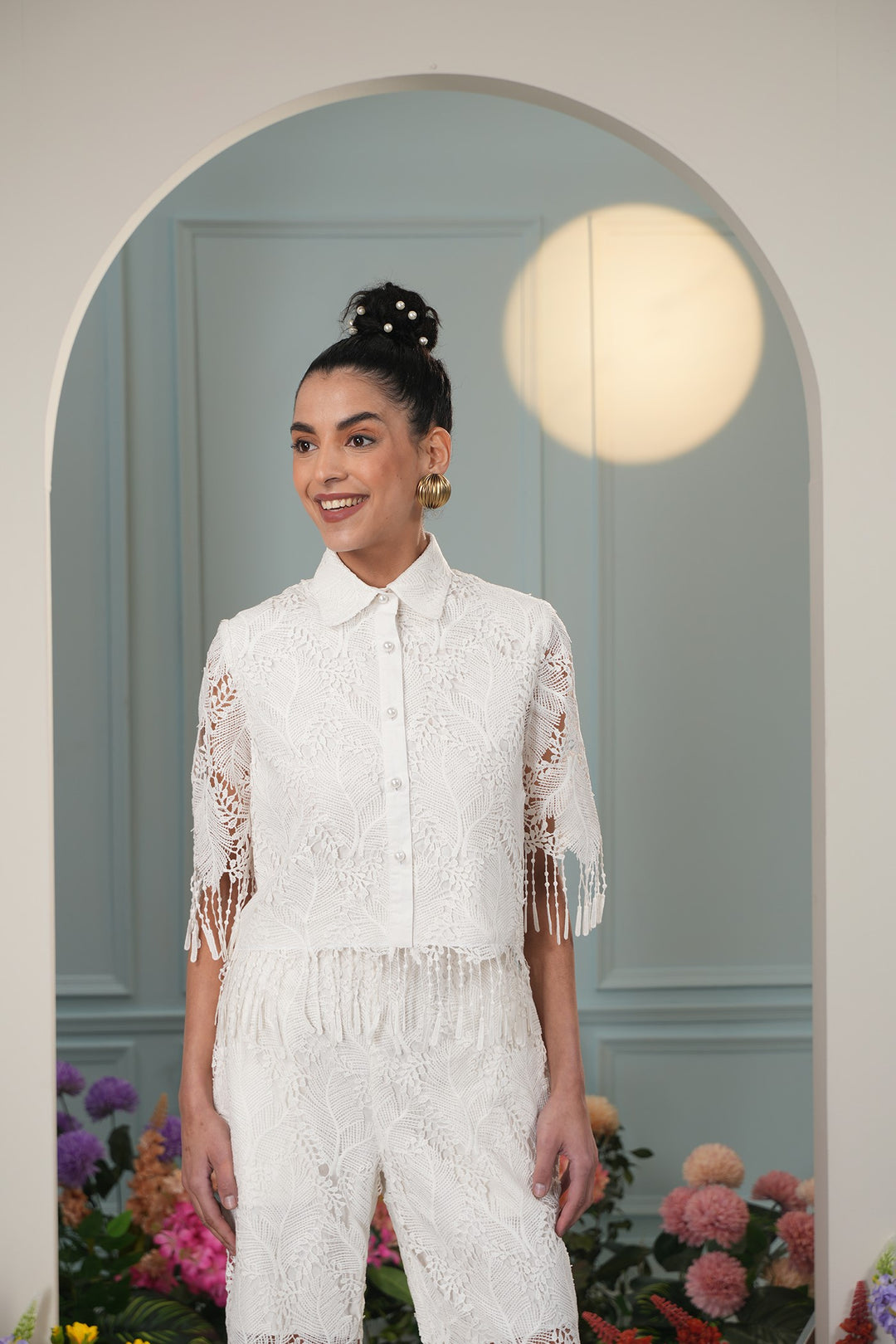 Beach Babe Top- White Leaves