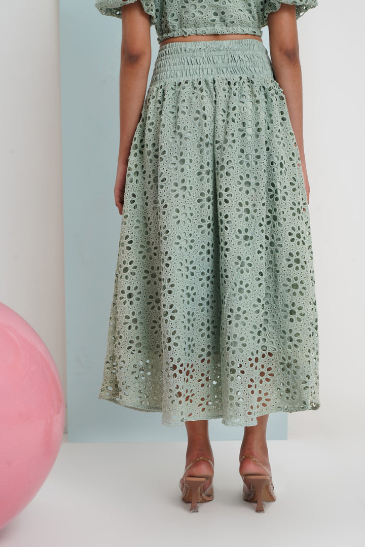 Hats Off Skirt- Aqua Floral Lace