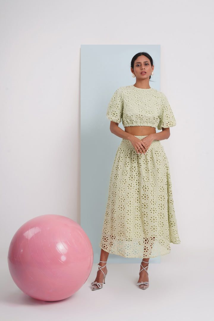 Hats Off Skirt- Green Floral Lace