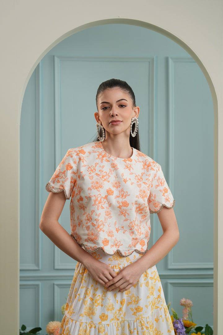 Tulum top -orange roses