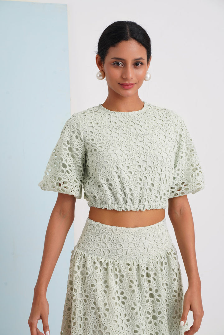 Hats Off Top- Blue Floral Lace