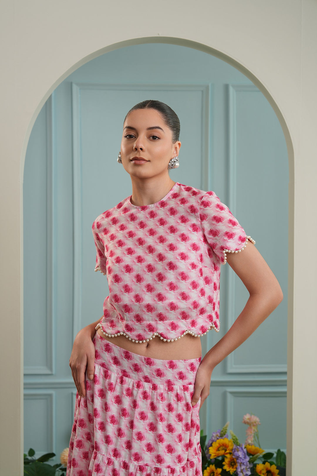 Tulum top -pink roses