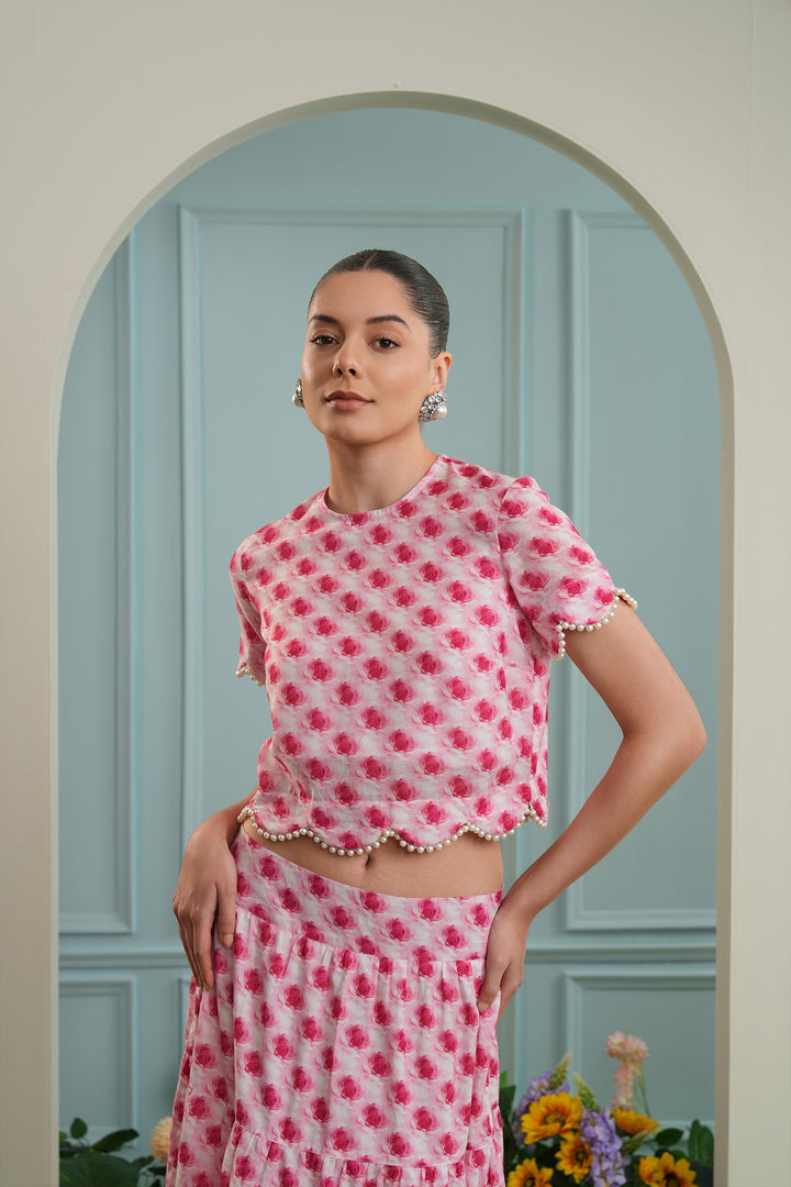 Tulum top -pink roses