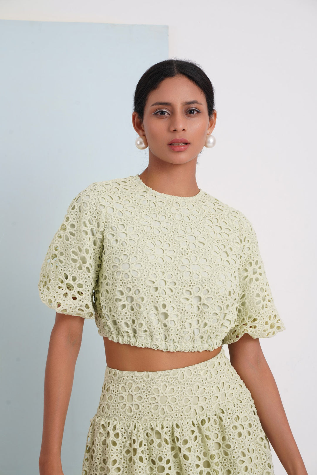 Hats Off Top- Green Floral Lace