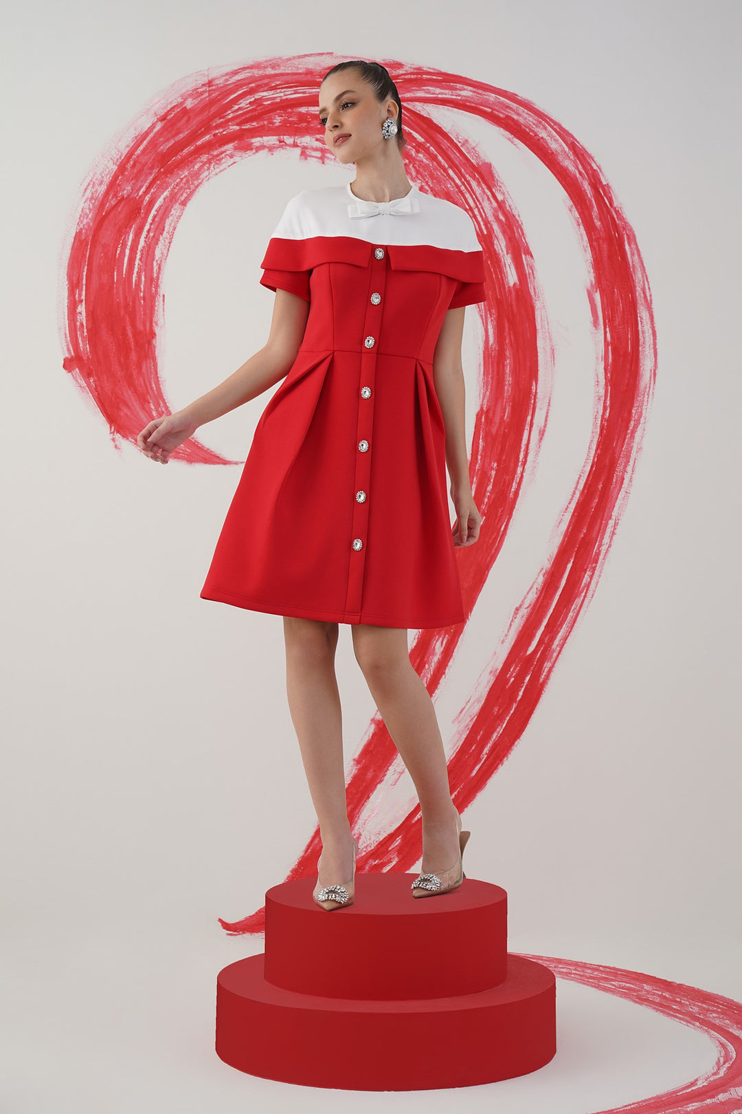 handshake dress - Red and white