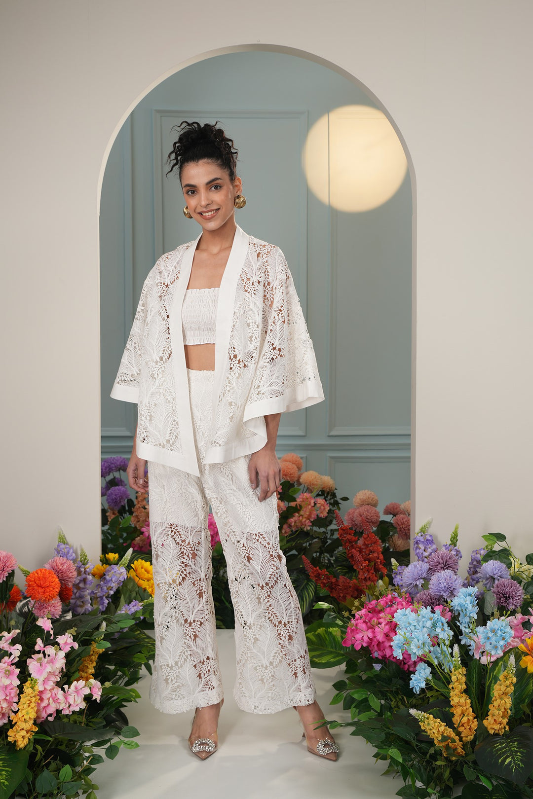 Floaty Cover Up - White Leaves