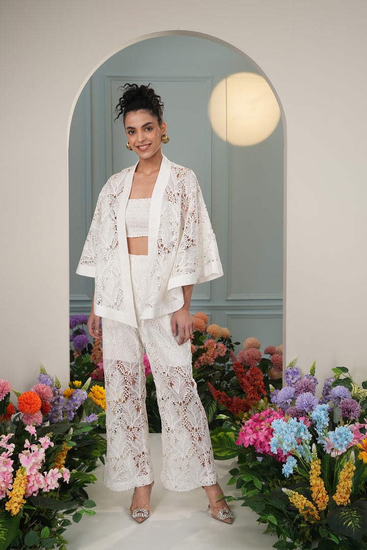 Floaty Cover Up - White Leaves