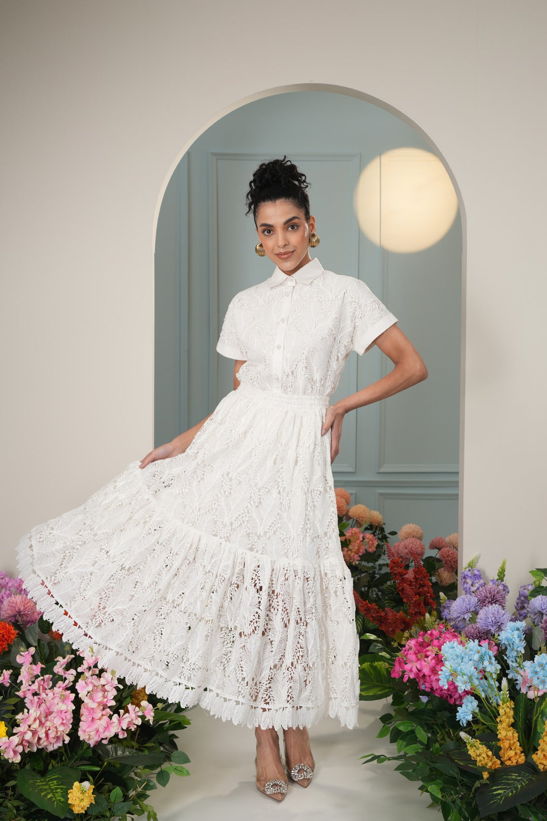 J'adore Skirt- White Leaves