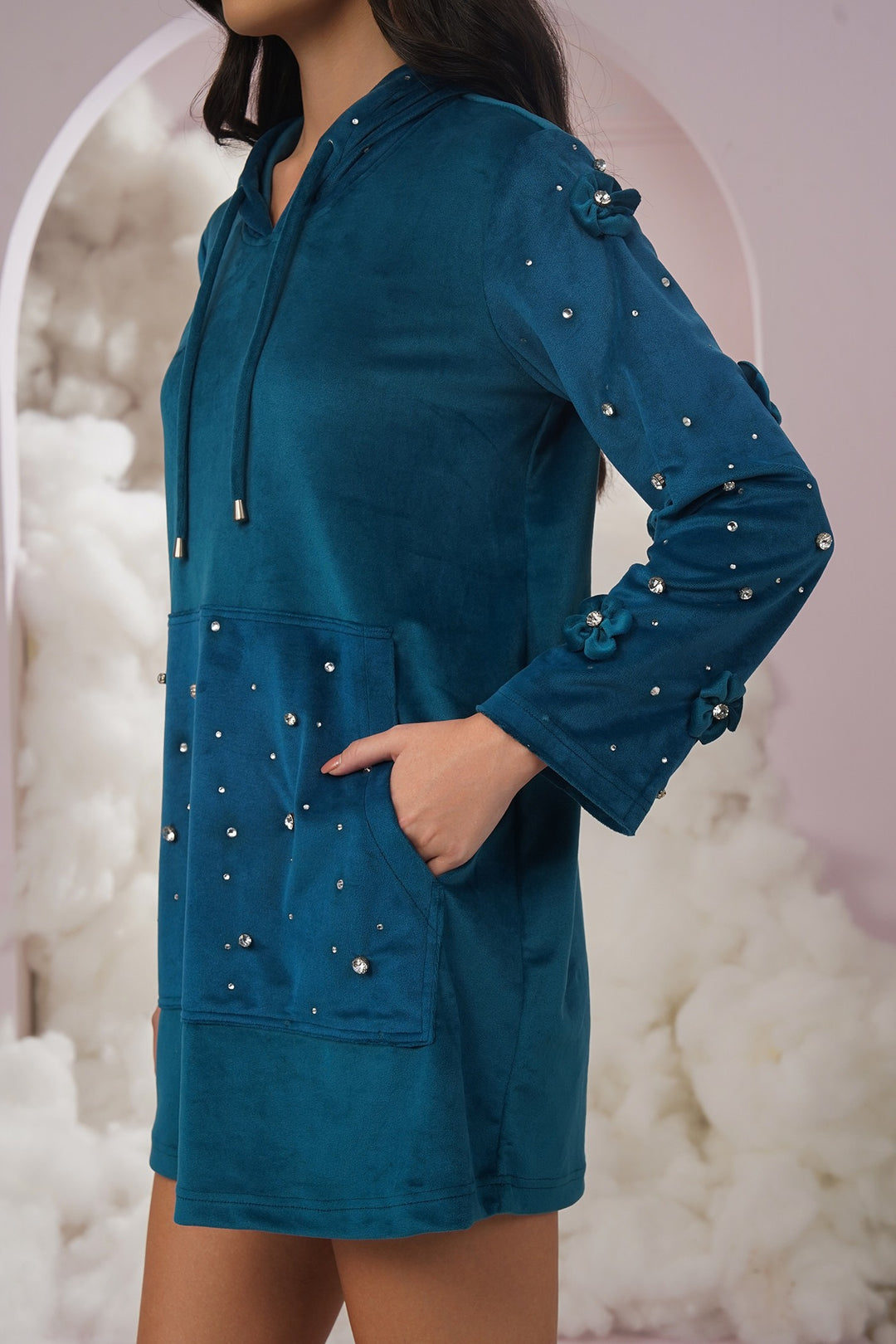 cozy up dress- teal