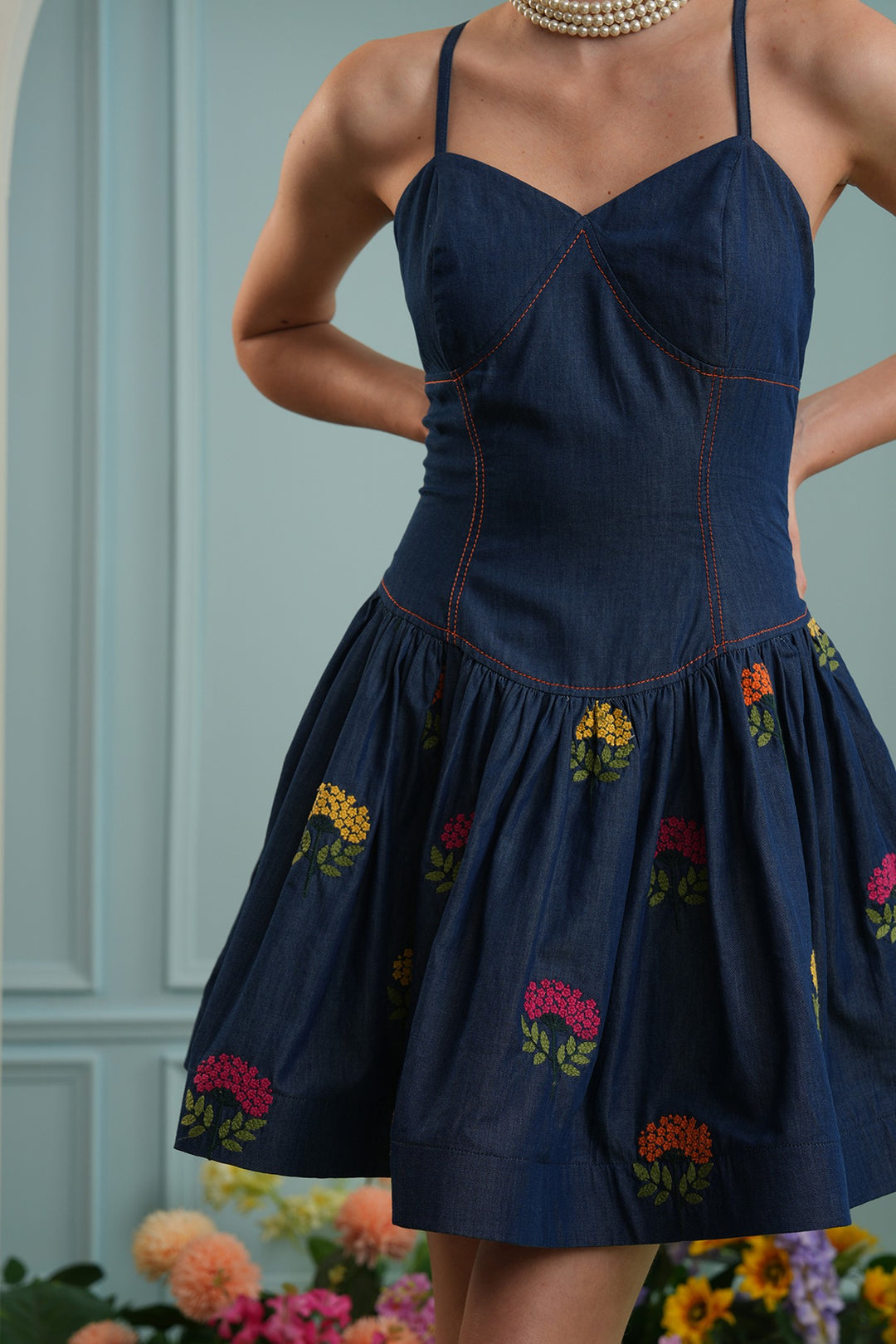 Mily dress- denim floral