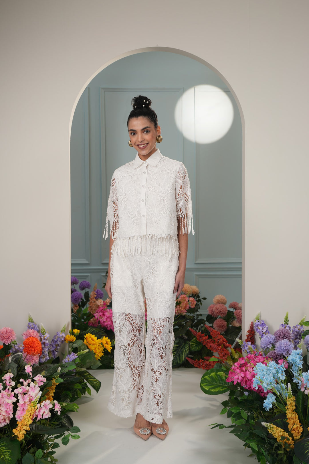 Beach Babe Pants- White Leaves