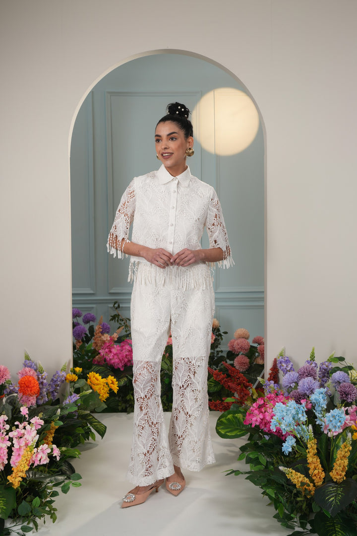 Beach Babe Top- White Leaves