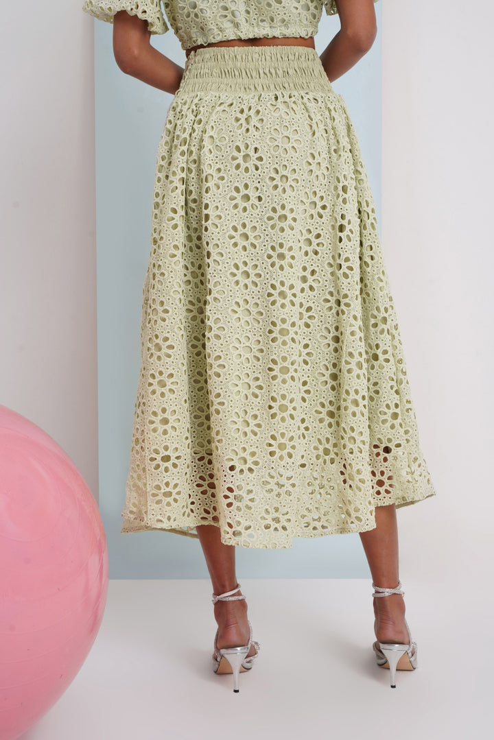 Hats Off Skirt- Green Floral Lace