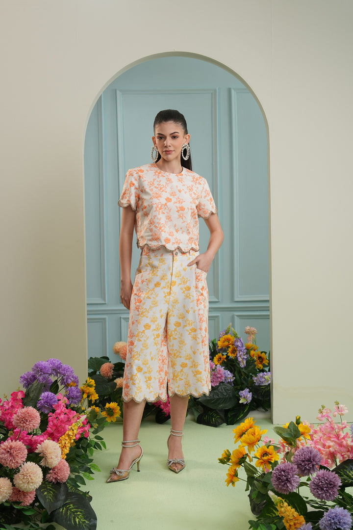 Tulum shorts- yellow orange roses