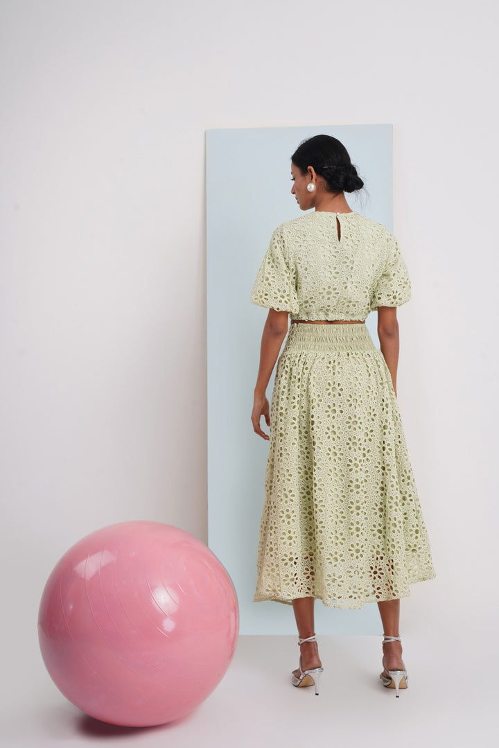 Hats Off Top- Green Floral Lace