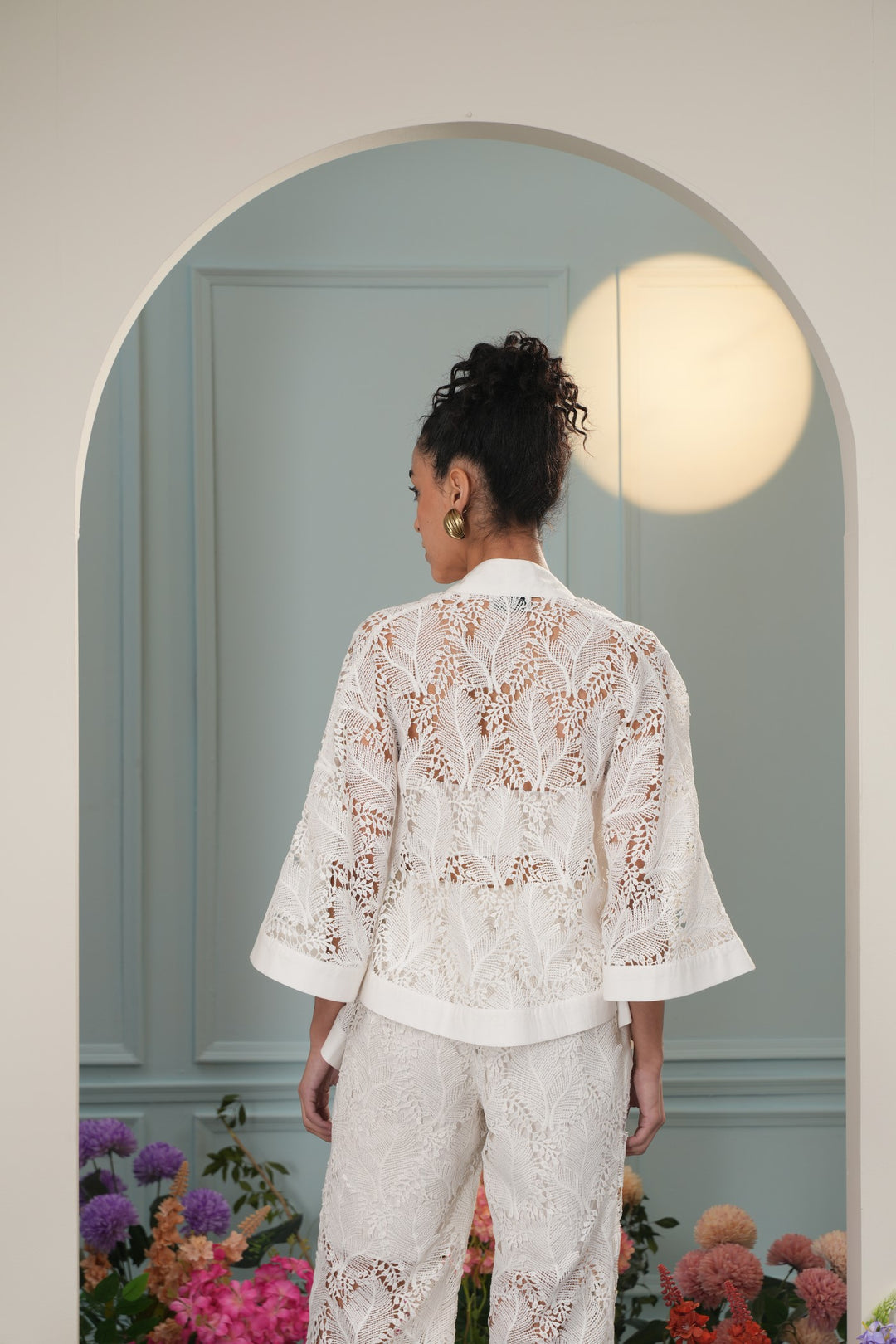 Floaty Cover Up - White Leaves