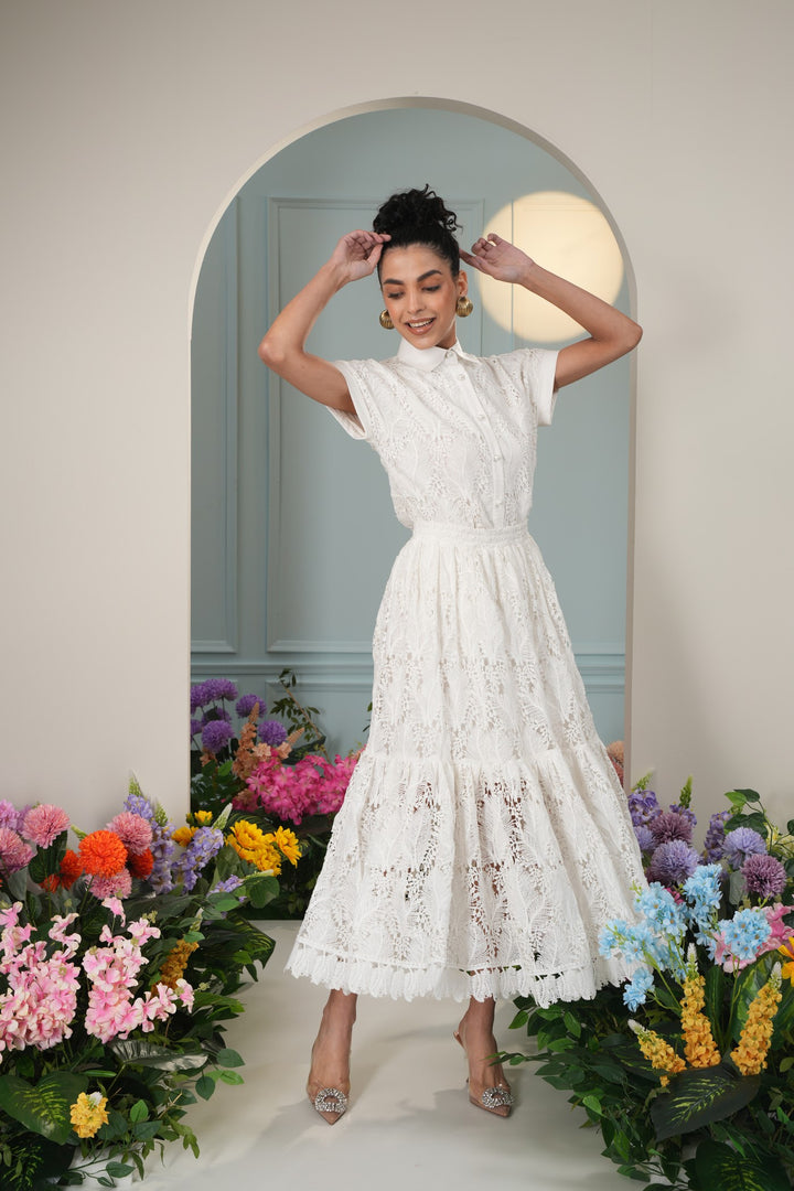 J'adore Skirt- White Leaves