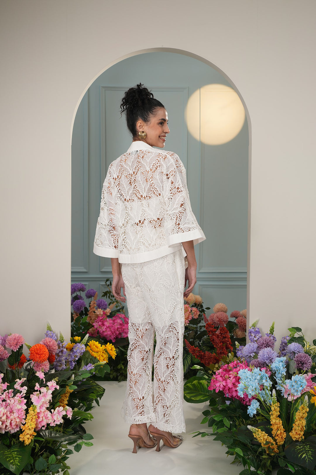 Floaty Cover Up - White Leaves