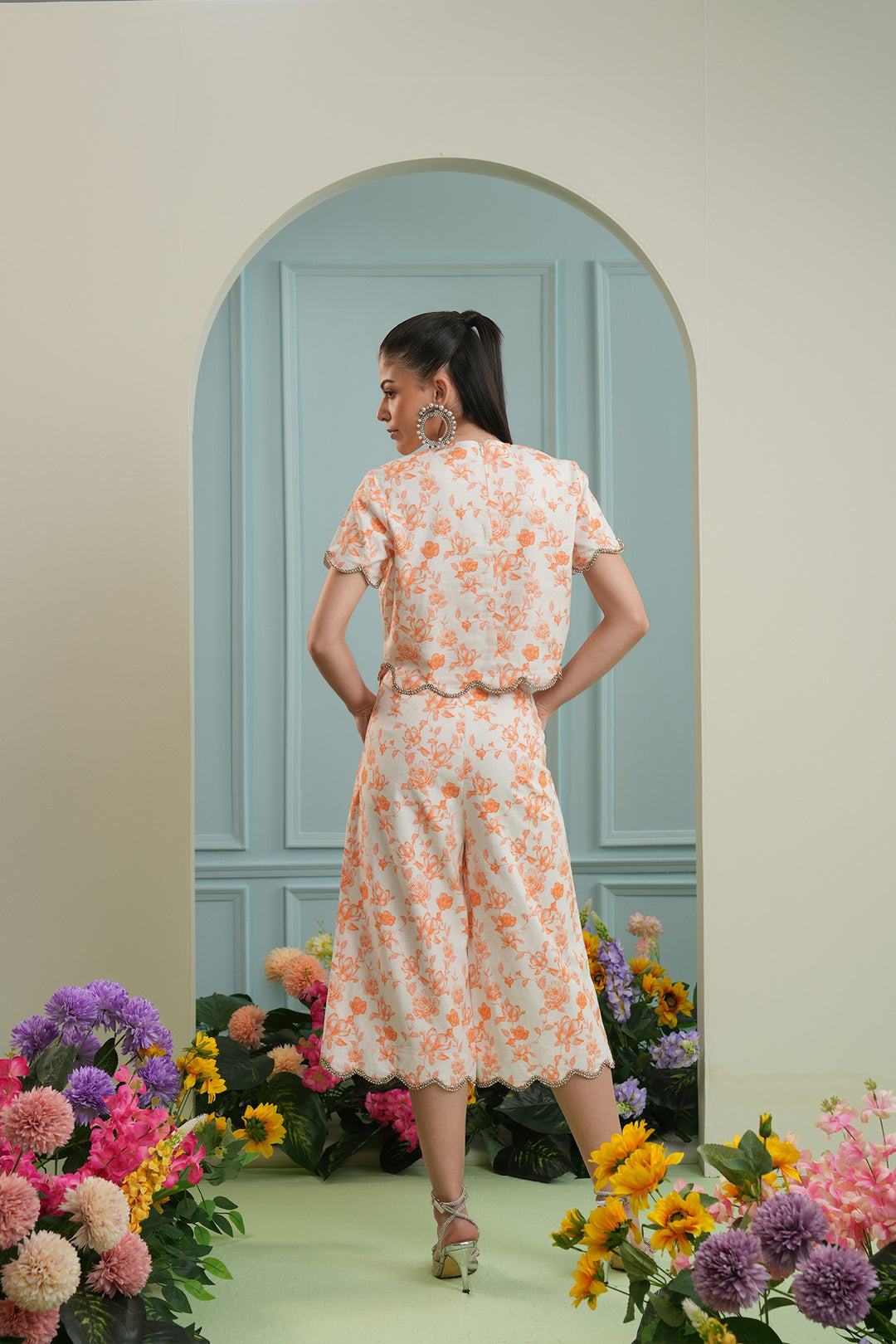 Tulum shorts- yellow orange roses