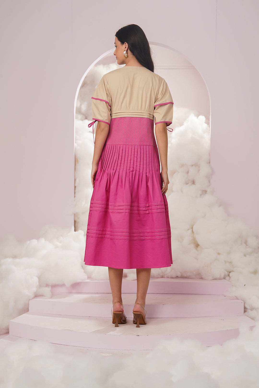 daisy dress- beige and pink