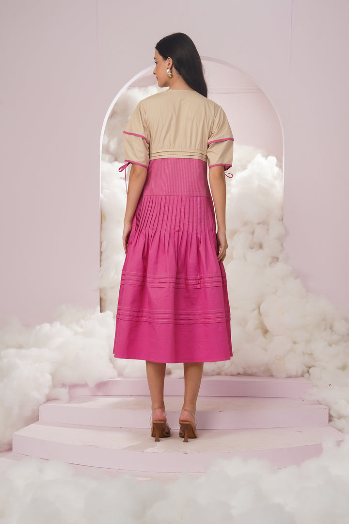 daisy dress- beige and pink