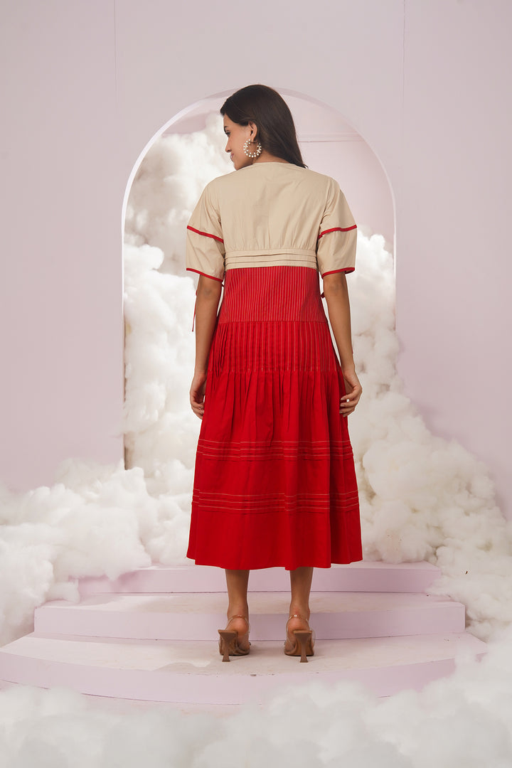 daisy dress- beige and red