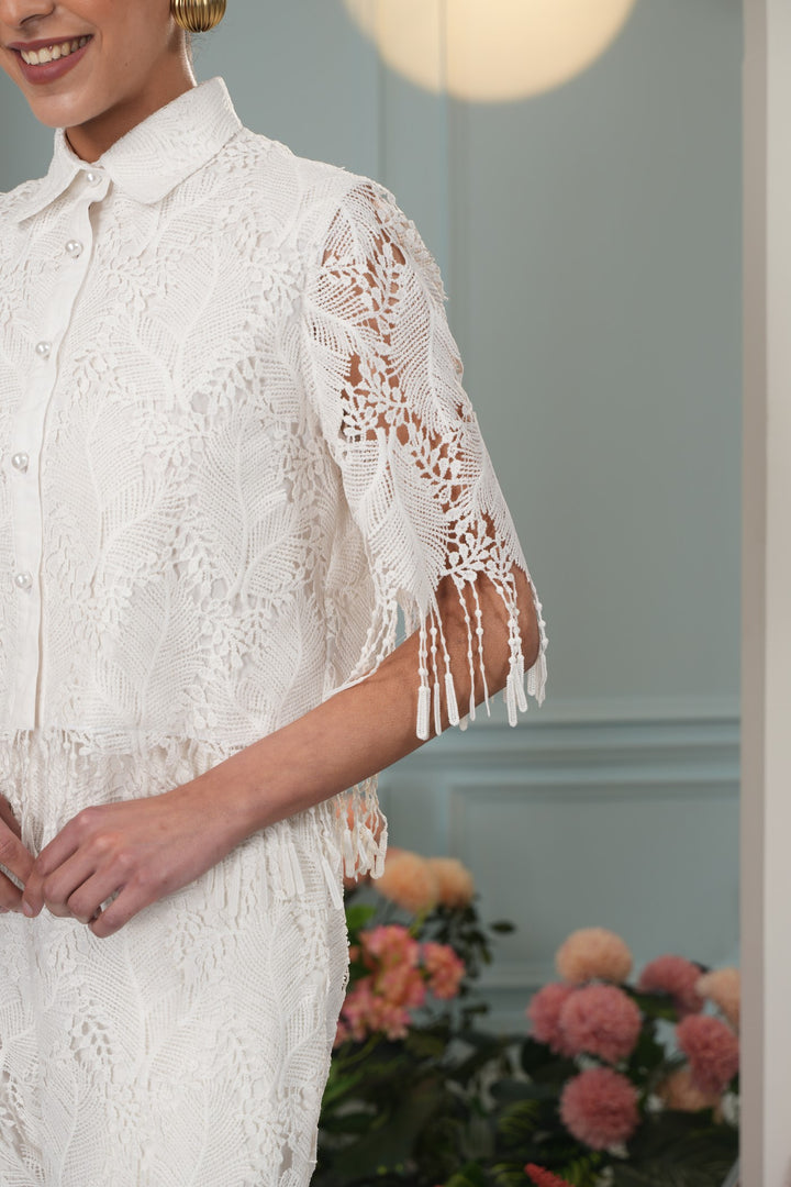 Beach Babe Top- White Leaves